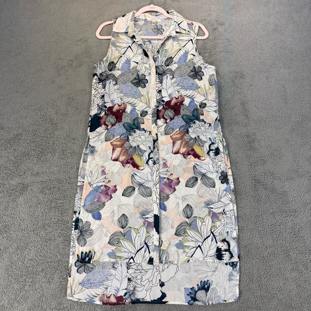 Spense Havana Nights Floral Button Down Long Sleeveless Tunic Blouse